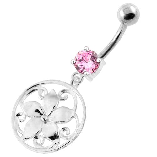 925 Sterling Silver Floral Flower Navel Belly Ring - Monster Piercing