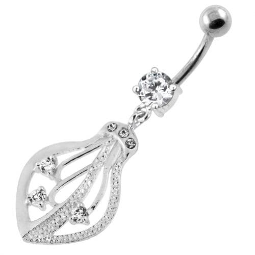 925 Sterling Silver Jeweled Squid Navel Belly Ring - Monster Piercing