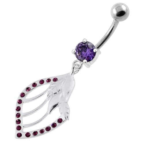 Jewelled Floral Shell 925 Sterling Silver Navel Bar - Monster Piercing