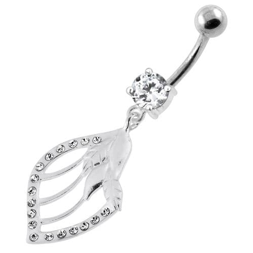 Jewelled Floral Shell 925 Sterling Silver Navel Bar - Monster Piercing