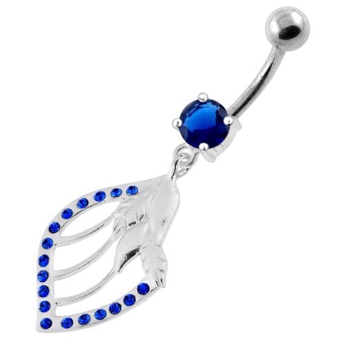 Jewelled Floral Shell 925 Sterling Silver Navel Bar - Monster Piercing