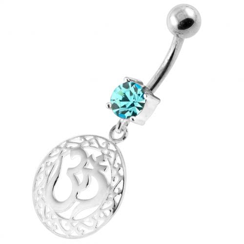 Ohm in a Floral Cut out 925 Sterling Silver Navel Bar - Monster Piercing