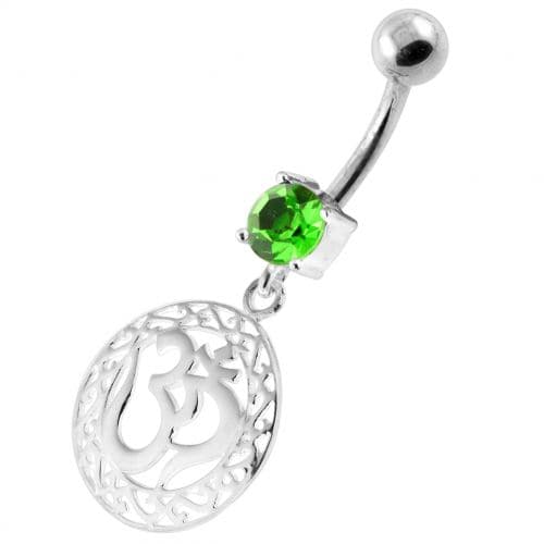 Ohm in a Floral Cut out 925 Sterling Silver Navel Bar - Monster Piercing