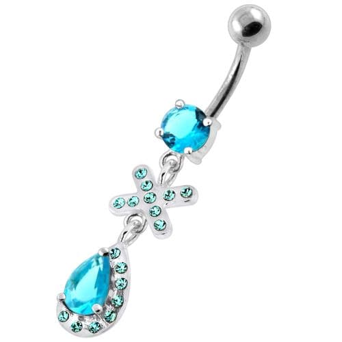 925 Sterling Silver Multi Jewelled Tear Drop Navel Belly Piercing - Monster Piercing