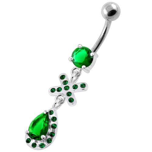 925 Sterling Silver Multi Jewelled Tear Drop Navel Belly Piercing - Monster Piercing