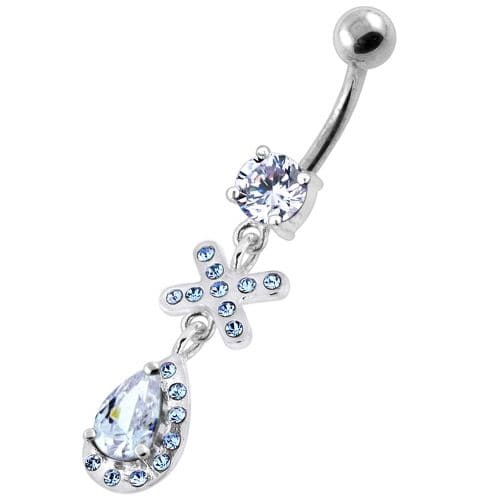 925 Sterling Silver Multi Jewelled Tear Drop Navel Belly Piercing - Monster Piercing