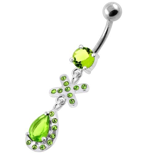 925 Sterling Silver Multi Jewelled Tear Drop Navel Belly Piercing - Monster Piercing