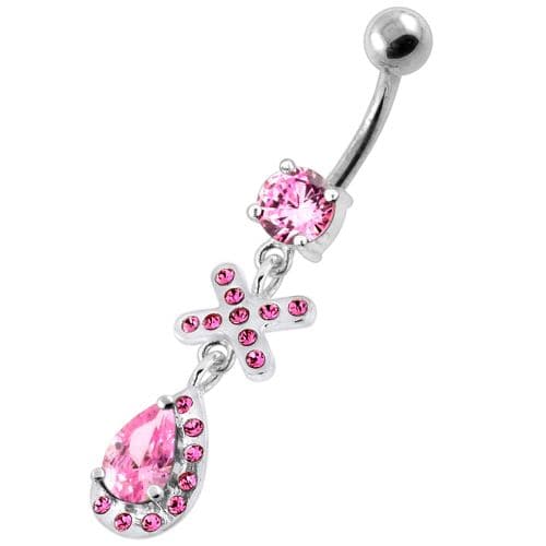 925 Sterling Silver Multi Jewelled Tear Drop Navel Belly Piercing - Monster Piercing