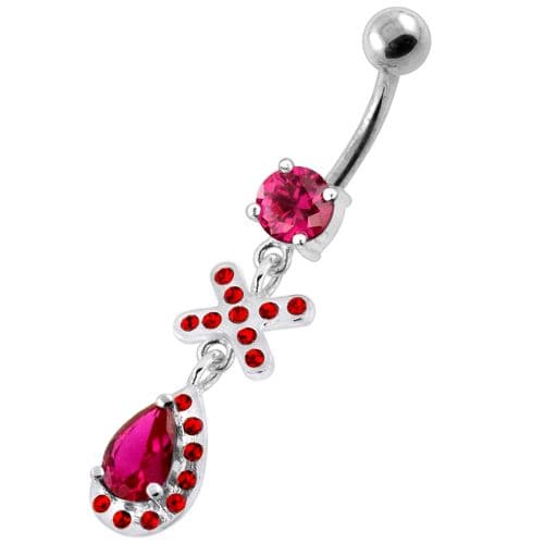 925 Sterling Silver Multi Jewelled Tear Drop Navel Belly Piercing - Monster Piercing