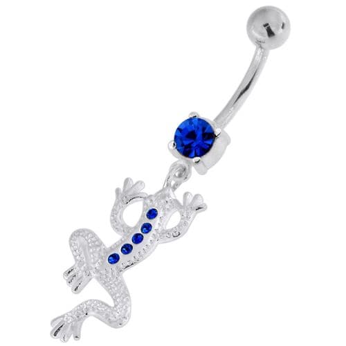 Jewelled Lizard with Frog Legs 925 Sterling Silver Navel Belly Piercing - Monster Piercing