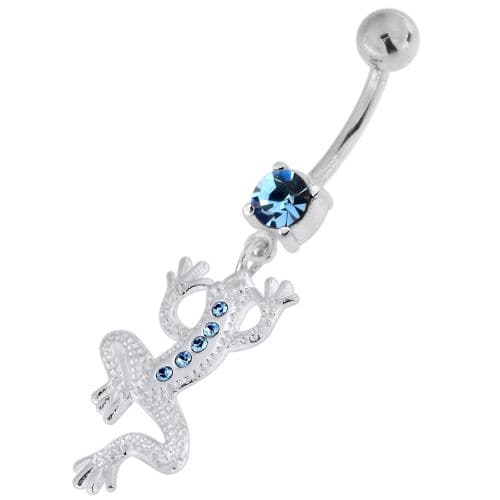 Jewelled Lizard with Frog Legs 925 Sterling Silver Navel Belly Piercing - Monster Piercing