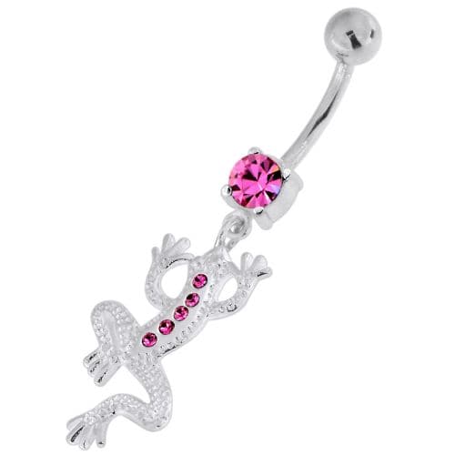 Jewelled Lizard with Frog Legs 925 Sterling Silver Navel Belly Piercing - Monster Piercing