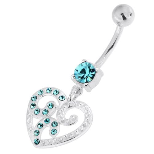 Jewelled Floral Heart 925 Sterling Silver Navel Belly Piercing - Monster Piercing