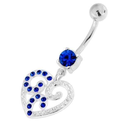 Jewelled Floral Heart 925 Sterling Silver Navel Belly Piercing - Monster Piercing