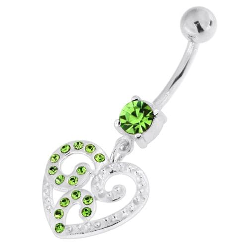 Jewelled Floral Heart 925 Sterling Silver Navel Belly Piercing - Monster Piercing