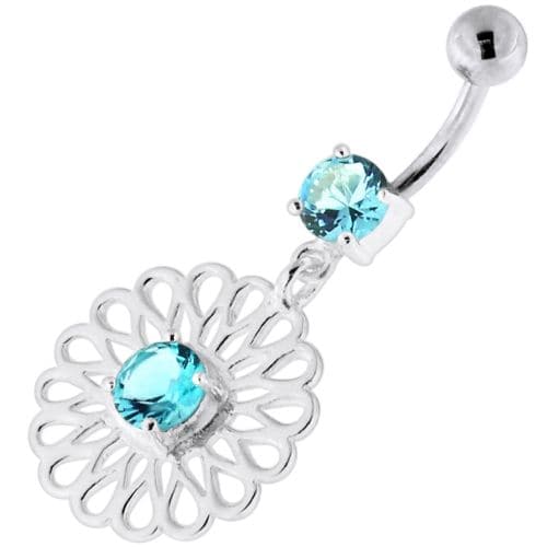 Center Jewelled Fancy Flower Pattern Navel Belly Piercing - Monster Piercing