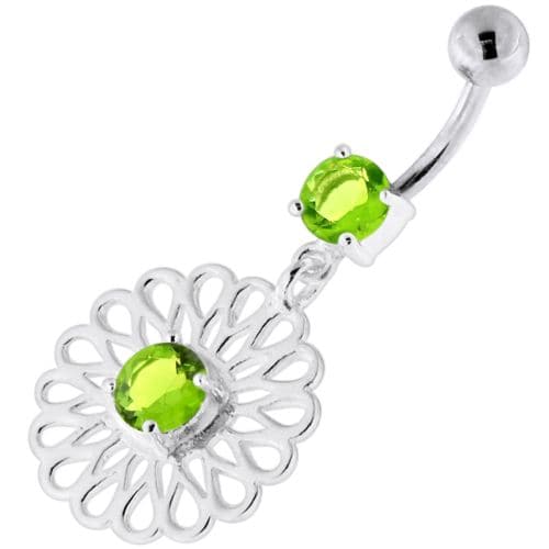 Center Jewelled Fancy Flower Pattern Navel Belly Piercing - Monster Piercing