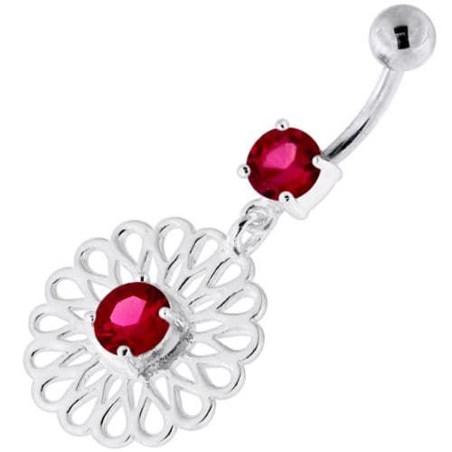 Center Jewelled Fancy Flower Pattern Navel Belly Piercing - Monster Piercing