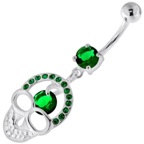 Jewelled Skull with center Stone Navel Belly Piercing - Monster Piercing