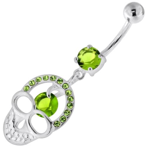 Jewelled Skull with center Stone Navel Belly Piercing - Monster Piercing