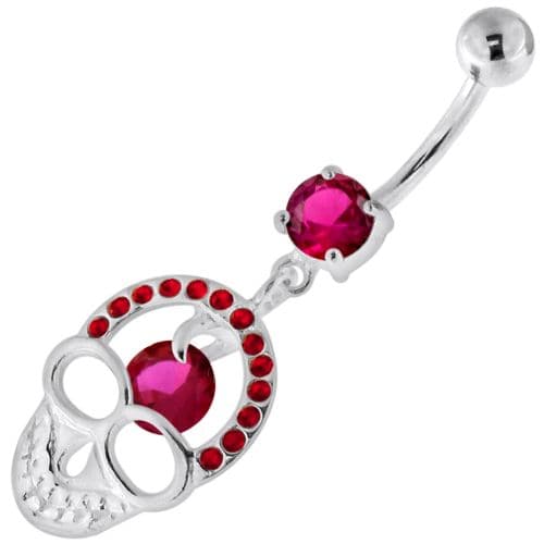 Jewelled Skull with center Stone Navel Belly Piercing - Monster Piercing