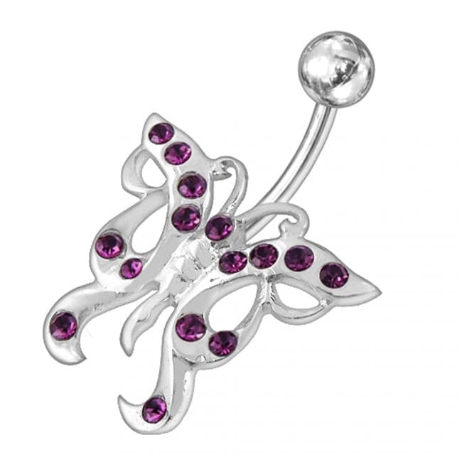 Designer Jeweled Butterfly Non-Moving Belly Ring - Monster Piercing