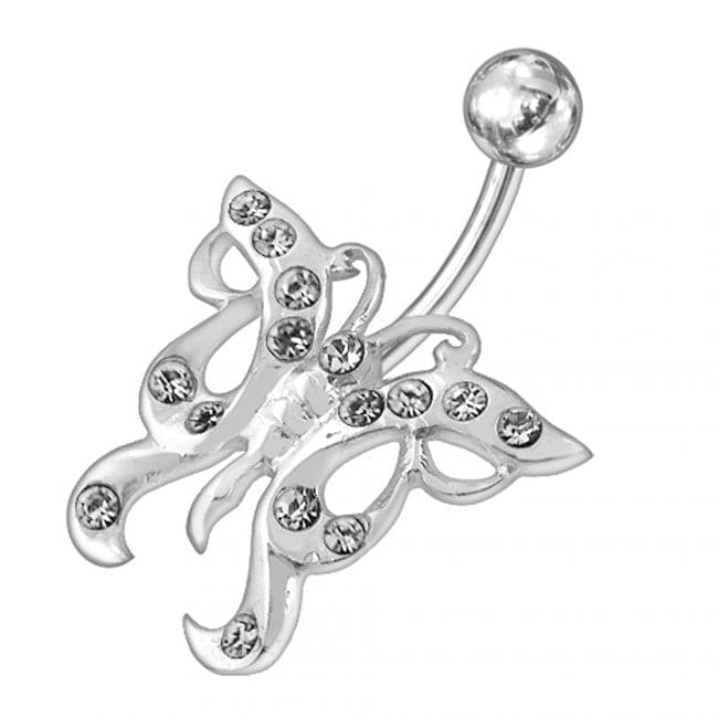 Designer Jeweled Butterfly Non-Moving Belly Ring - Monster Piercing