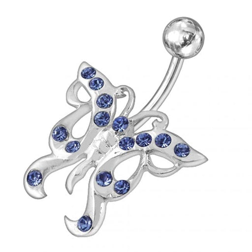 Designer Jeweled Butterfly Non-Moving Belly Ring - Monster Piercing