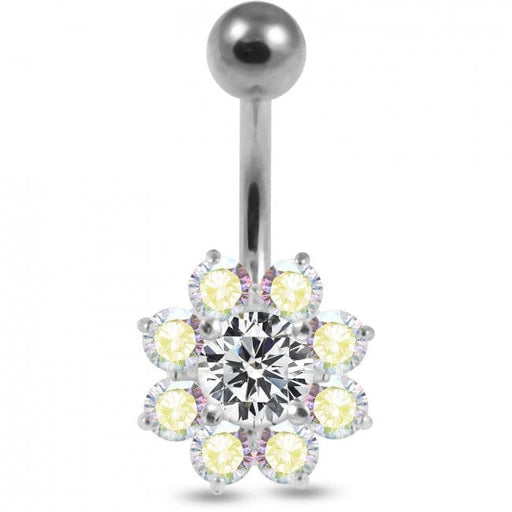 Jeweled Sterling silver Flower Non-Moving Belly Ring - Monster Piercing