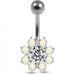 Jeweled Sterling silver Flower Non-Moving Belly Ring - Monster Piercing