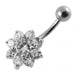 Jeweled Sterling silver Flower Non-Moving Belly Ring - Monster Piercing