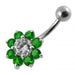 Jeweled Sterling silver Flower Non-Moving Belly Ring - Monster Piercing