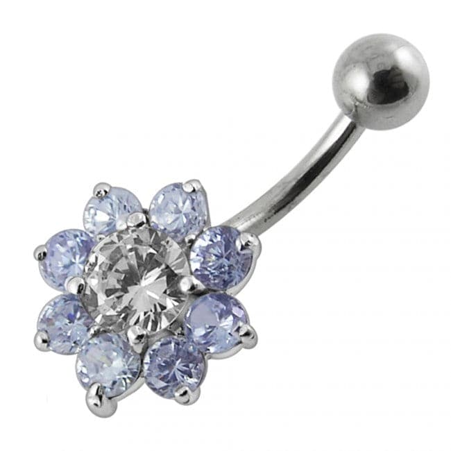 Jeweled Sterling silver Flower Non-Moving Belly Ring - Monster Piercing