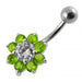 Jeweled Sterling silver Flower Non-Moving Belly Ring - Monster Piercing