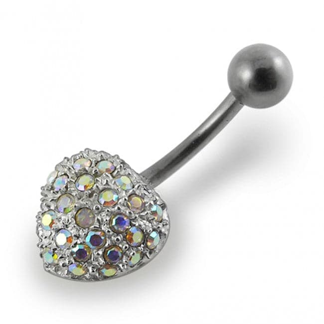 Jeweled Heart Non-Moving Belly Ring - Monster Piercing