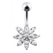 Silver Jeweled Flower With SS Curved Bar Belly Button Navel Ring - Monster Piercing