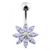 Silver Jeweled Flower With SS Curved Bar Belly Button Navel Ring - Monster Piercing