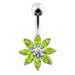 Silver Jeweled Flower With SS Curved Bar Belly Button Navel Ring - Monster Piercing