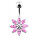 Silver Jeweled Flower With SS Curved Bar Belly Button Navel Ring - Monster Piercing