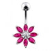 Silver Jeweled Flower With SS Curved Bar Belly Button Navel Ring - Monster Piercing