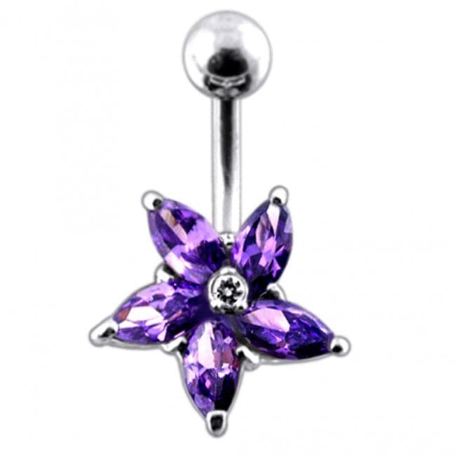 Jeweled Flower 925 Sterling silver Navel Body Jewelry - Monster Piercing