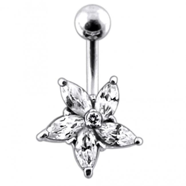 Jeweled Flower 925 Sterling silver Navel Body Jewelry - Monster Piercing