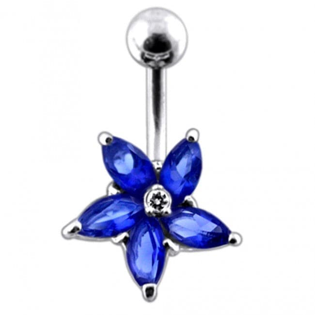 Jeweled Flower 925 Sterling silver Navel Body Jewelry - Monster Piercing