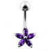 Single Color Jeweled Silver Flower With SS Curved Banana Belly Ring - Monster Piercing