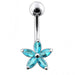 Single Color Jeweled Silver Flower With SS Curved Banana Belly Ring - Monster Piercing