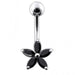 Single Color Jeweled Silver Flower With SS Curved Banana Belly Ring - Monster Piercing