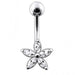 Single Color Jeweled Silver Flower With SS Curved Banana Belly Ring - Monster Piercing