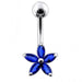 Single Color Jeweled Silver Flower With SS Curved Banana Belly Ring - Monster Piercing