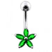 Single Color Jeweled Silver Flower With SS Curved Banana Belly Ring - Monster Piercing