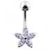 Single Color Jeweled Silver Flower With SS Curved Banana Belly Ring - Monster Piercing